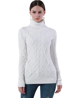 PrettyGuide Women's Turtleneck Sweater Long Sleeve Cable Knit Sweater Pullover Tops