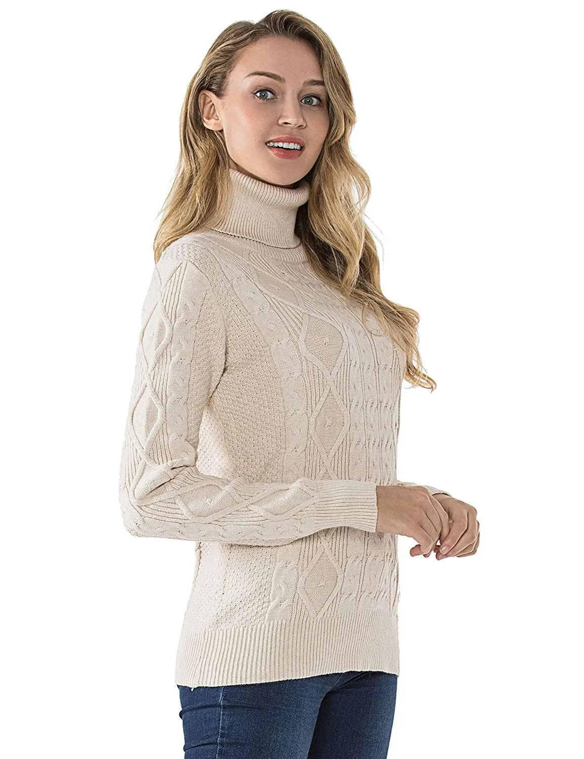 PrettyGuide Women's Turtleneck Sweater Long Sleeve Cable Knit Sweater Pullover Tops