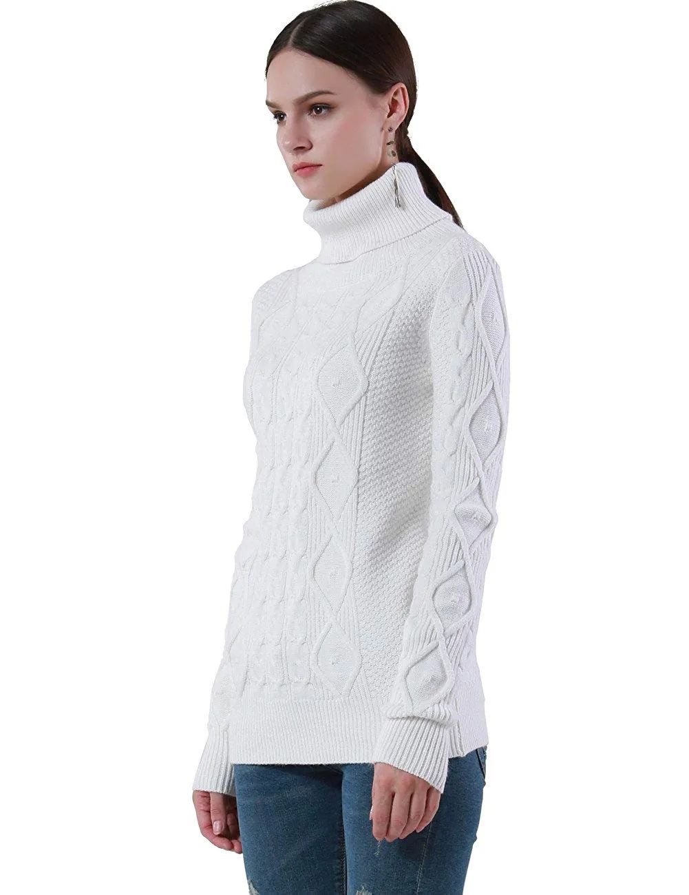 PrettyGuide Women's Turtleneck Sweater Long Sleeve Cable Knit Sweater Pullover Tops