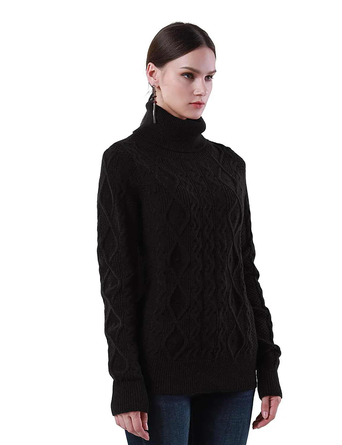 PrettyGuide Women's Turtleneck Sweater Long Sleeve Cable Knit Sweater Pullover Tops