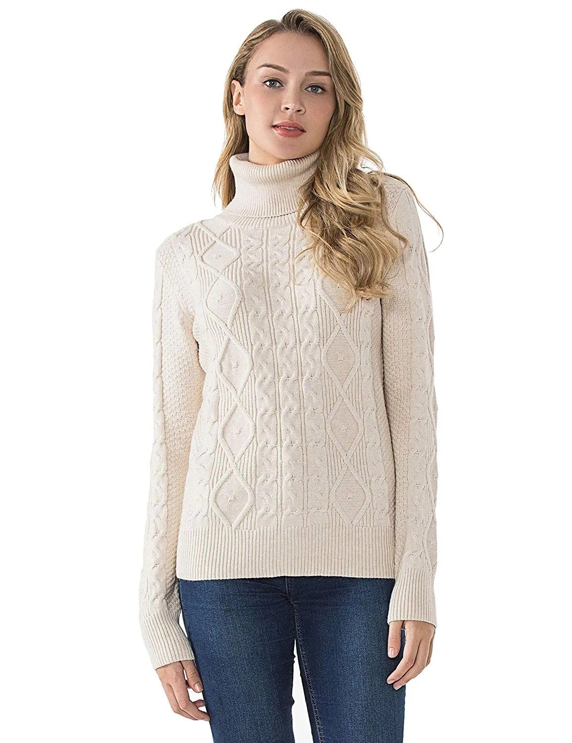 PrettyGuide Women's Turtleneck Sweater Long Sleeve Cable Knit Sweater Pullover Tops