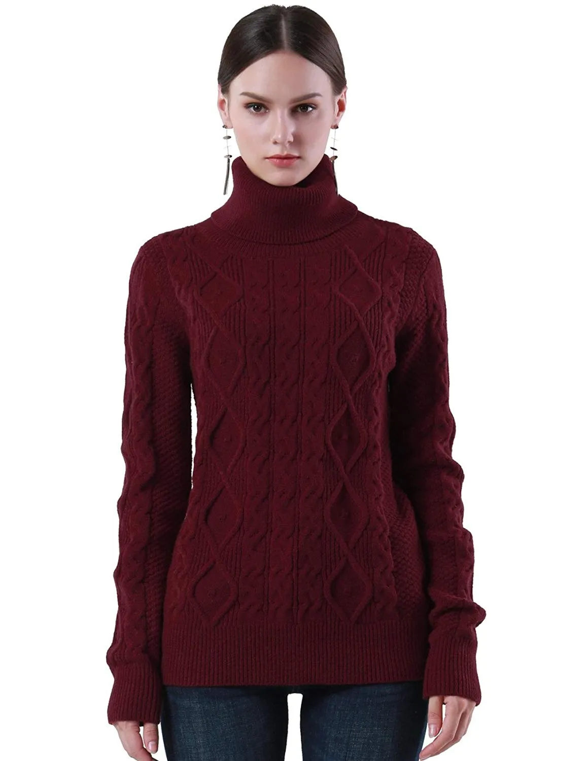 PrettyGuide Women's Turtleneck Sweater Long Sleeve Cable Knit Sweater Pullover Tops