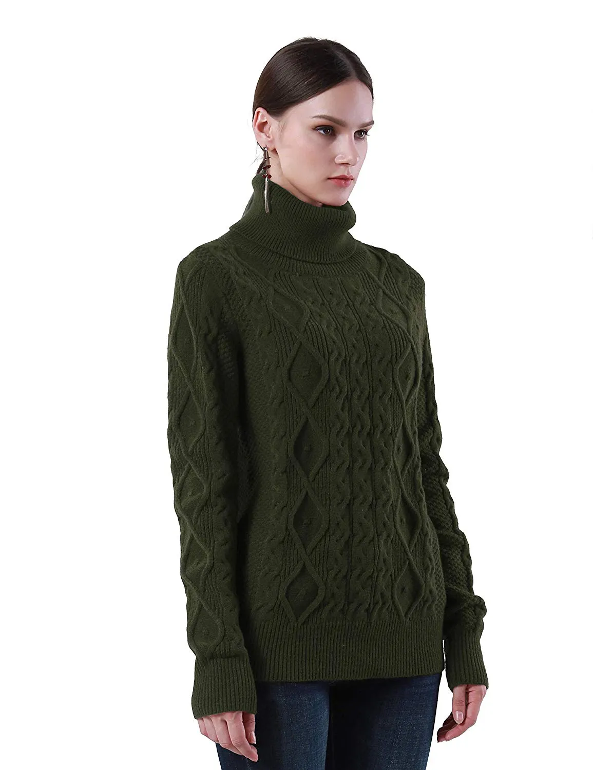 PrettyGuide Women's Turtleneck Sweater Long Sleeve Cable Knit Sweater Pullover Tops
