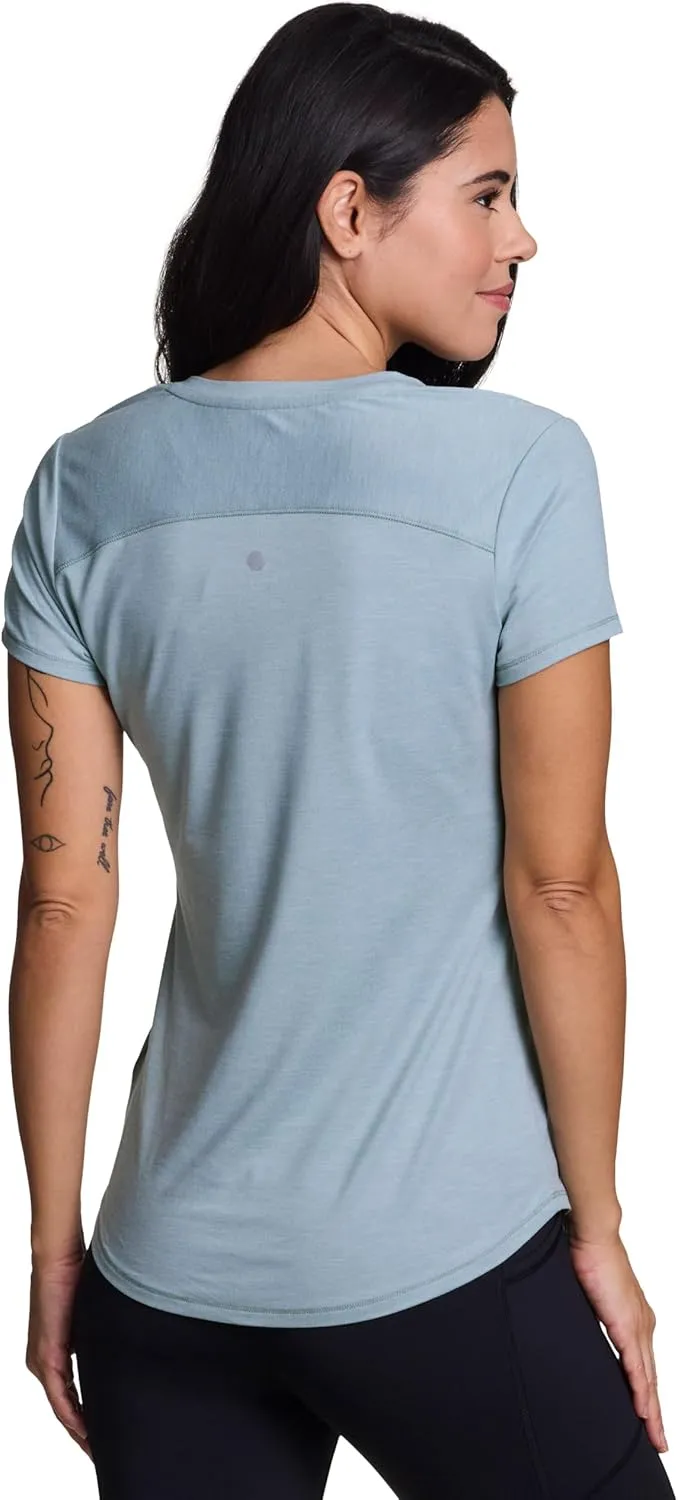 RBX Running Shirt for Women, Short Sleeve Buttery Soft Lightweight Space Dye V-Neck T-Shirt