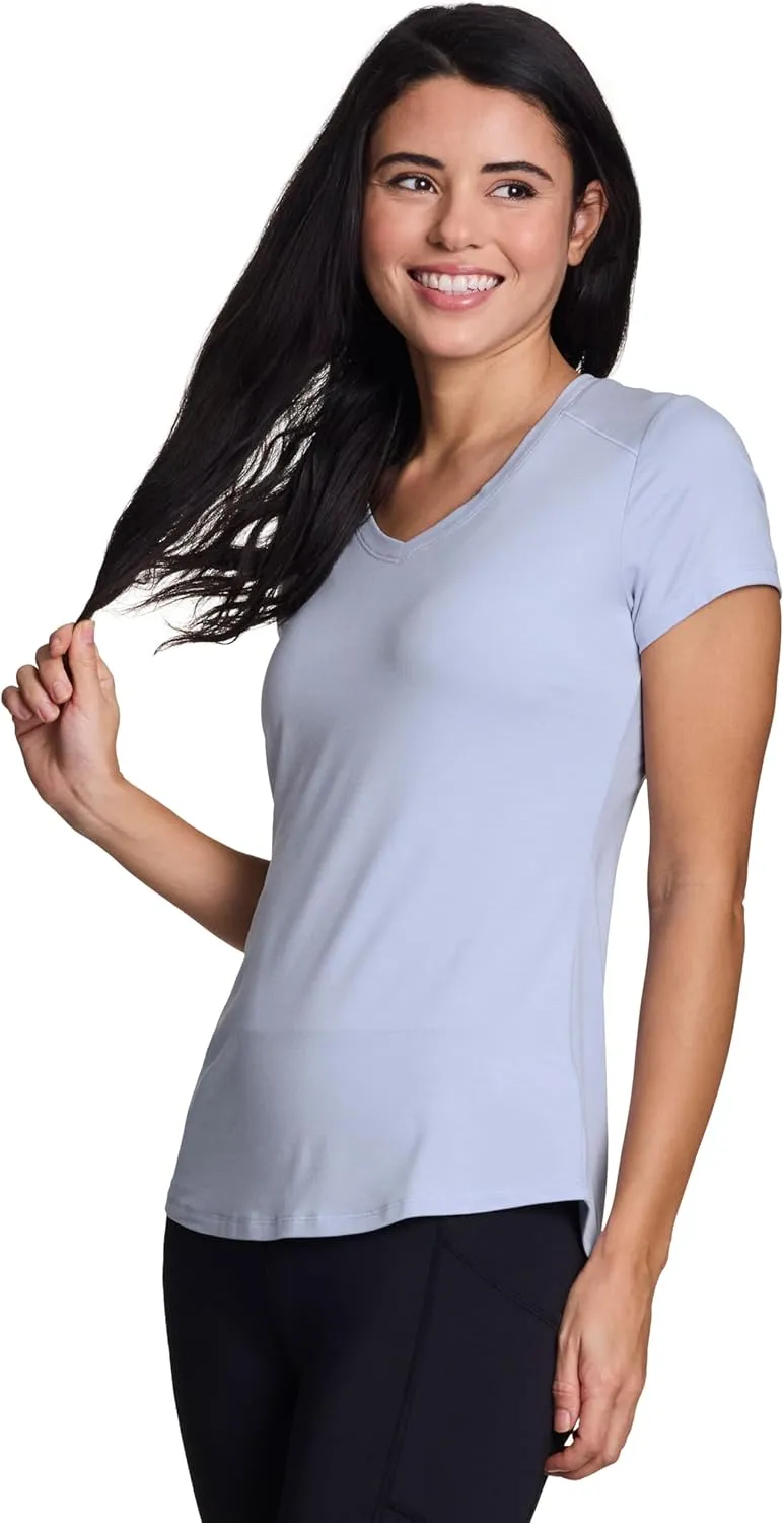 RBX Running Shirt for Women, Short Sleeve Buttery Soft Lightweight Space Dye V-Neck T-Shirt