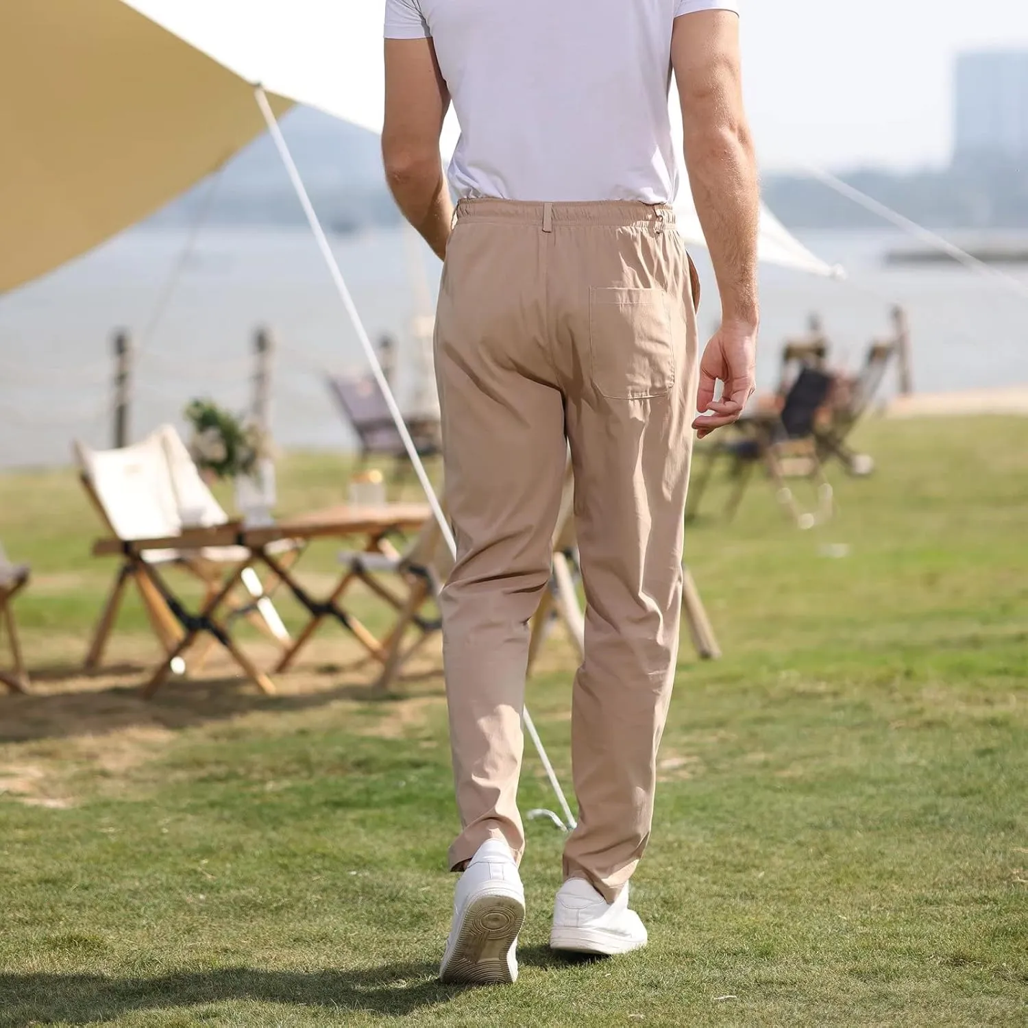 Rela Bota Mens Jogger Pants Loose Bussiness Pants Soft Stretch Chino Pant Drawstring Elastic Waist