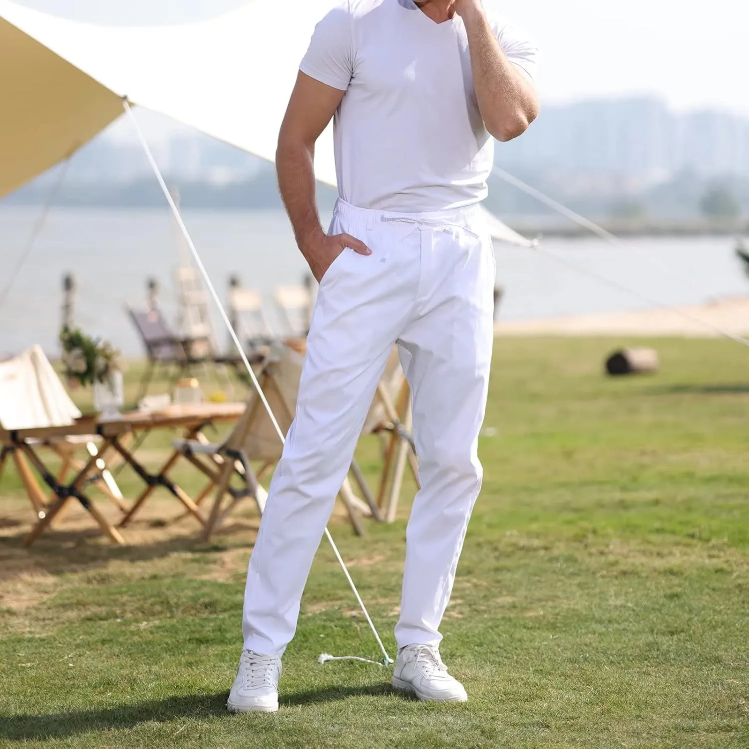 Rela Bota Mens Jogger Pants Loose Bussiness Pants Soft Stretch Chino Pant Drawstring Elastic Waist