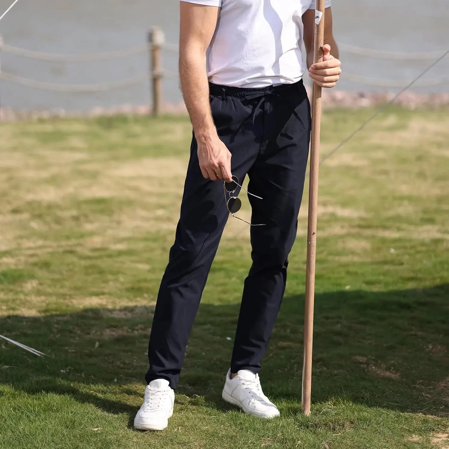 Rela Bota Mens Jogger Pants Loose Bussiness Pants Soft Stretch Chino Pant Drawstring Elastic Waist