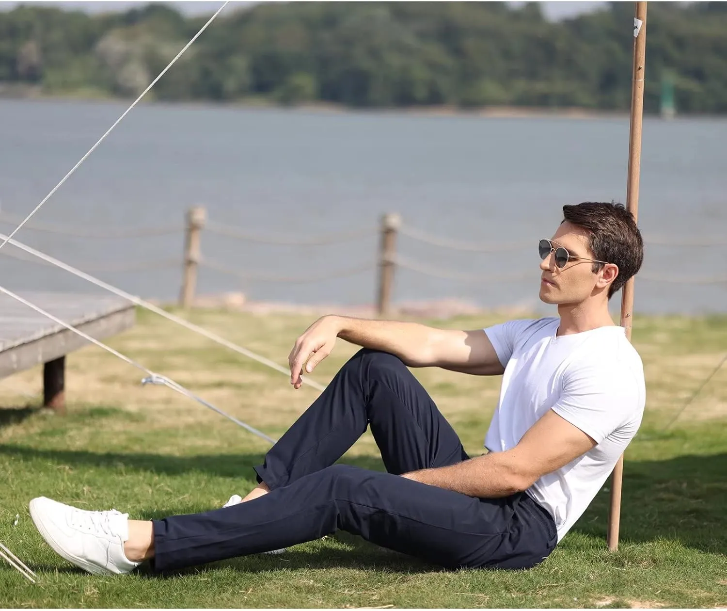Rela Bota Mens Jogger Pants Loose Bussiness Pants Soft Stretch Chino Pant Drawstring Elastic Waist