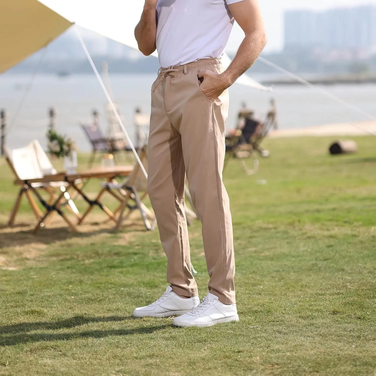 Rela Bota Mens Jogger Pants Loose Bussiness Pants Soft Stretch Chino Pant Drawstring Elastic Waist