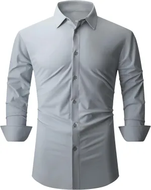 SAMERM Mens Dress Shirt Wrinkle Free Moisture Wicking 4-Way High Stretch Super Soft Casual Button Down Shirts
