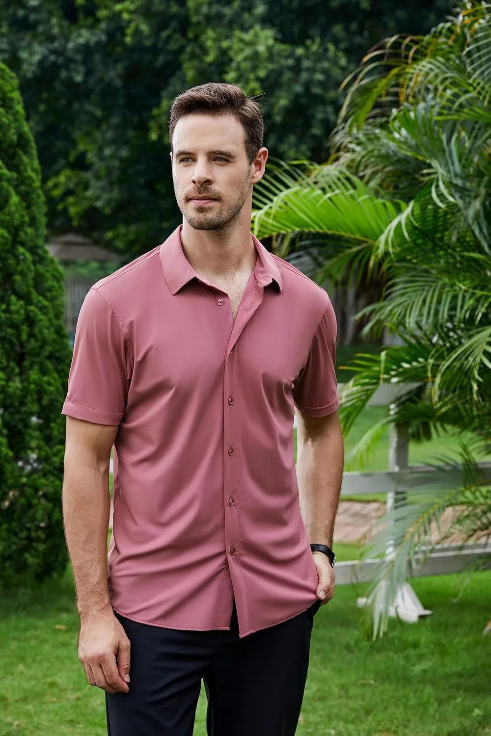 SAMERM Mens Dress Shirt Wrinkle Free Moisture Wicking 4-Way High Stretch Super Soft Casual Button Down Shirts