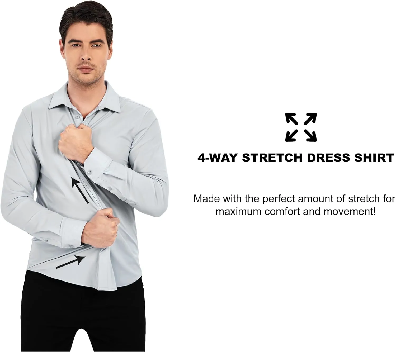 SAMERM Mens Dress Shirt Wrinkle Free Moisture Wicking 4-Way High Stretch Super Soft Casual Button Down Shirts