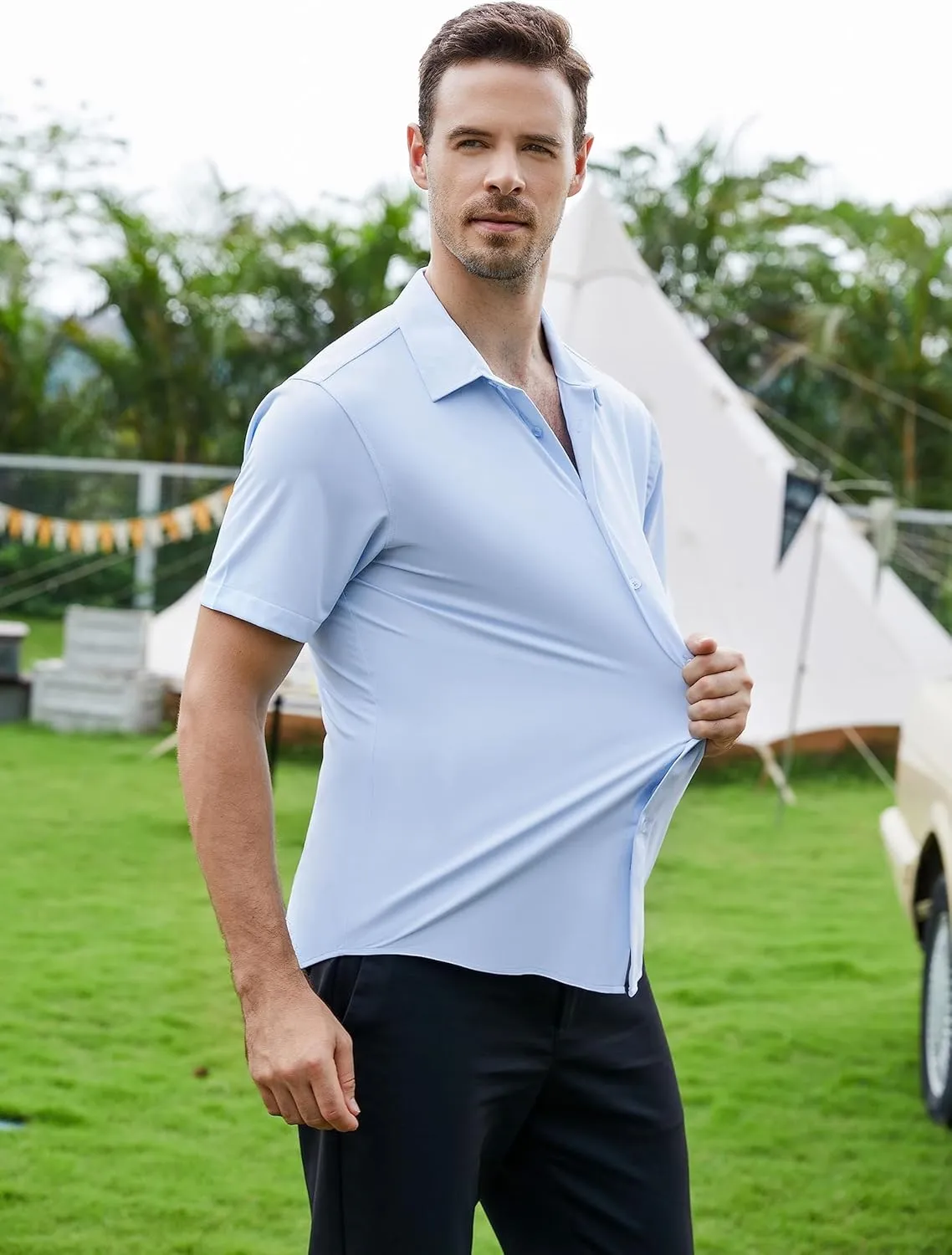 SAMERM Mens Dress Shirt Wrinkle Free Moisture Wicking 4-Way High Stretch Super Soft Casual Button Down Shirts