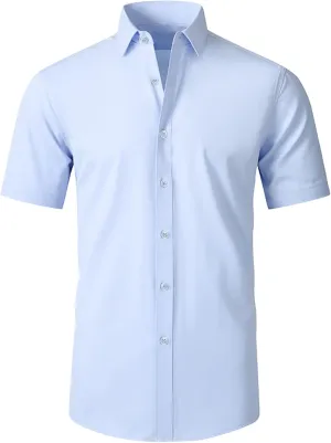 SAMERM Mens Dress Shirt Wrinkle Free Moisture Wicking 4-Way High Stretch Super Soft Casual Button Down Shirts