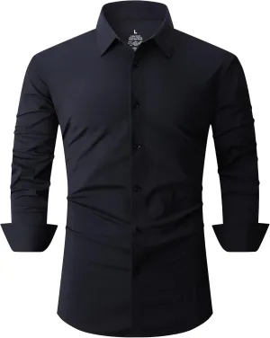 SAMERM Mens Dress Shirt Wrinkle Free Moisture Wicking 4-Way High Stretch Super Soft Casual Button Down Shirts