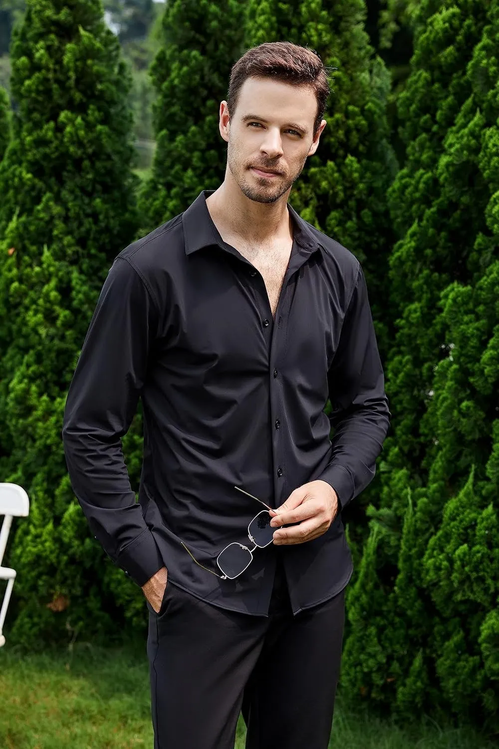 SAMERM Mens Dress Shirt Wrinkle Free Moisture Wicking 4-Way High Stretch Super Soft Casual Button Down Shirts
