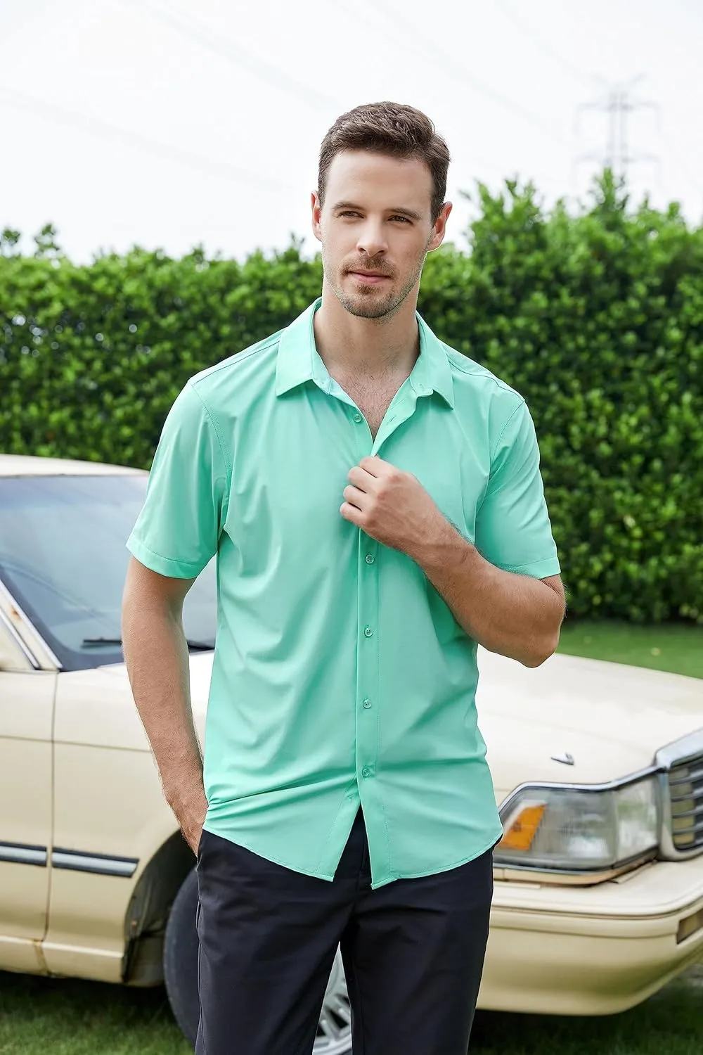 SAMERM Mens Dress Shirt Wrinkle Free Moisture Wicking 4-Way High Stretch Super Soft Casual Button Down Shirts