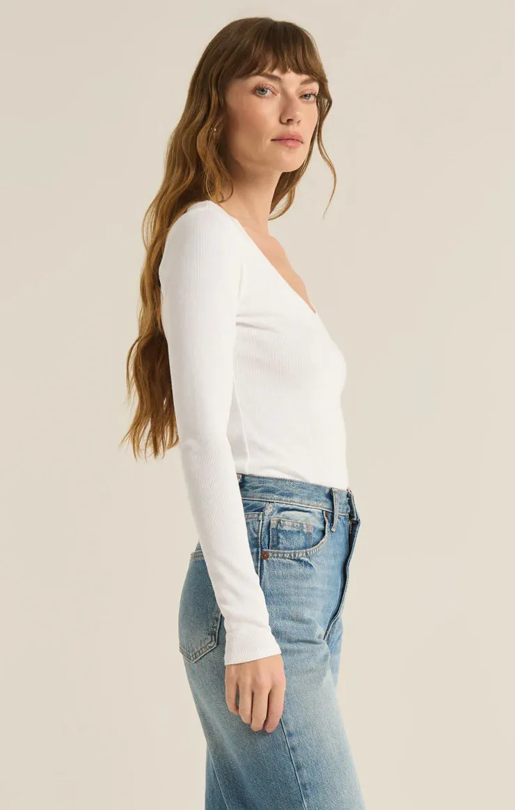 Sirena Rib Long Sleeve Tee | White