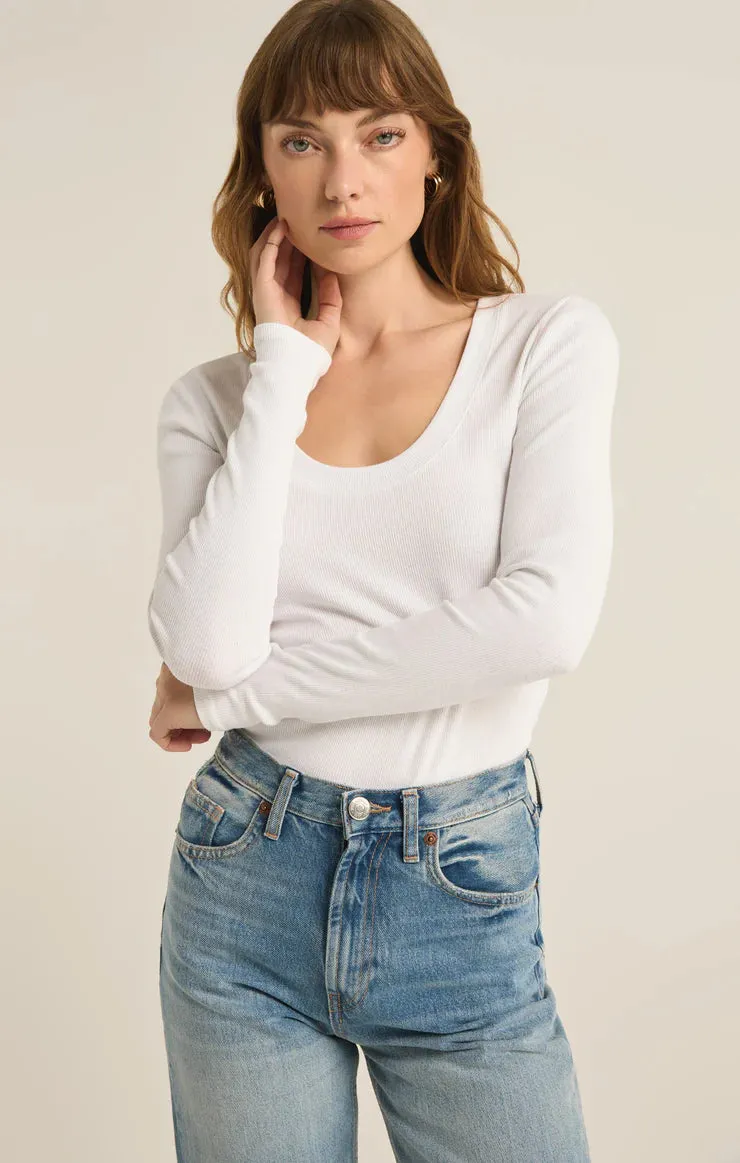 Sirena Rib Long Sleeve Tee | White