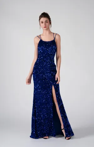 Sparkling Sequin Bodice High Slit Cross Straps Dresses