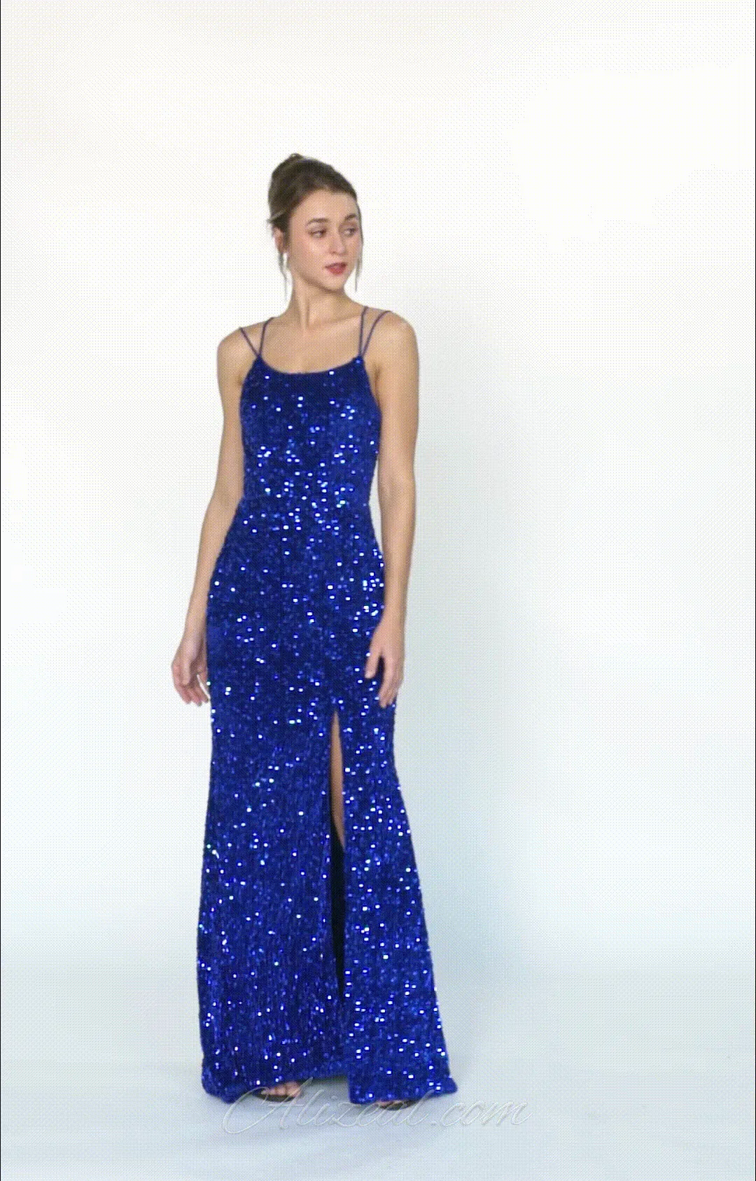 Sparkling Sequin Bodice High Slit Cross Straps Dresses