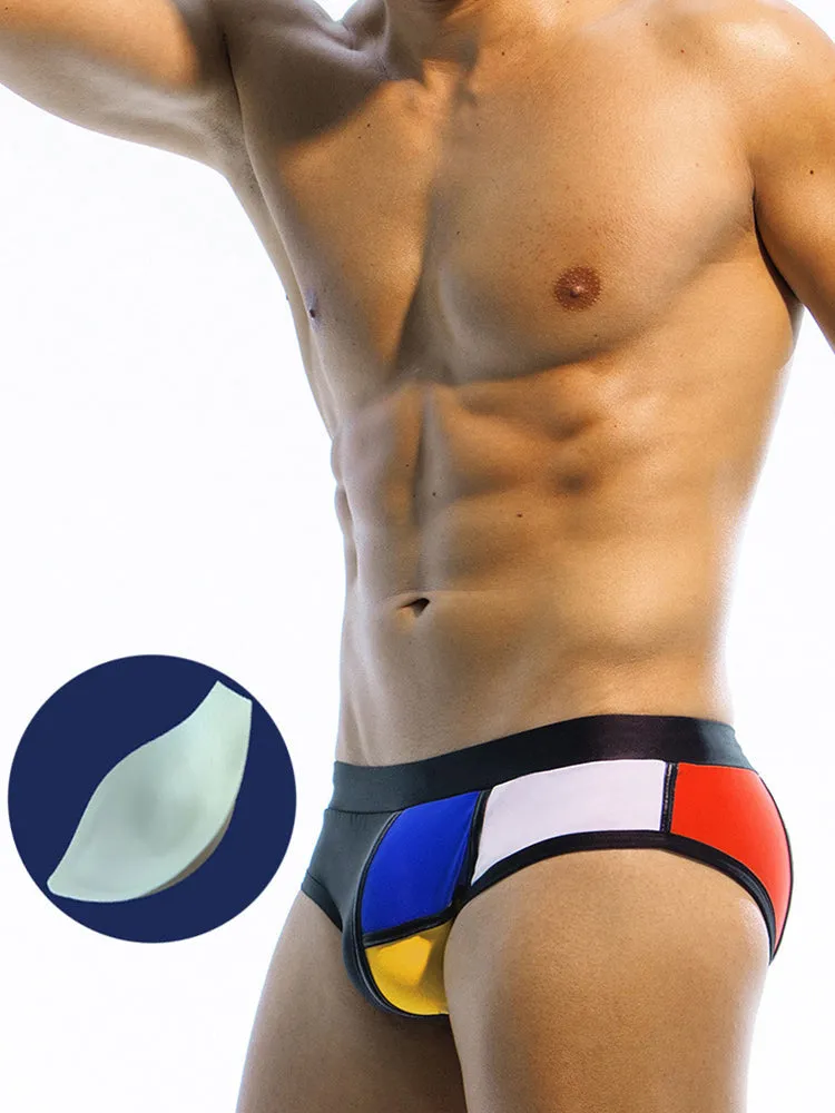 Sporty Contrast Padded Swim Briefs