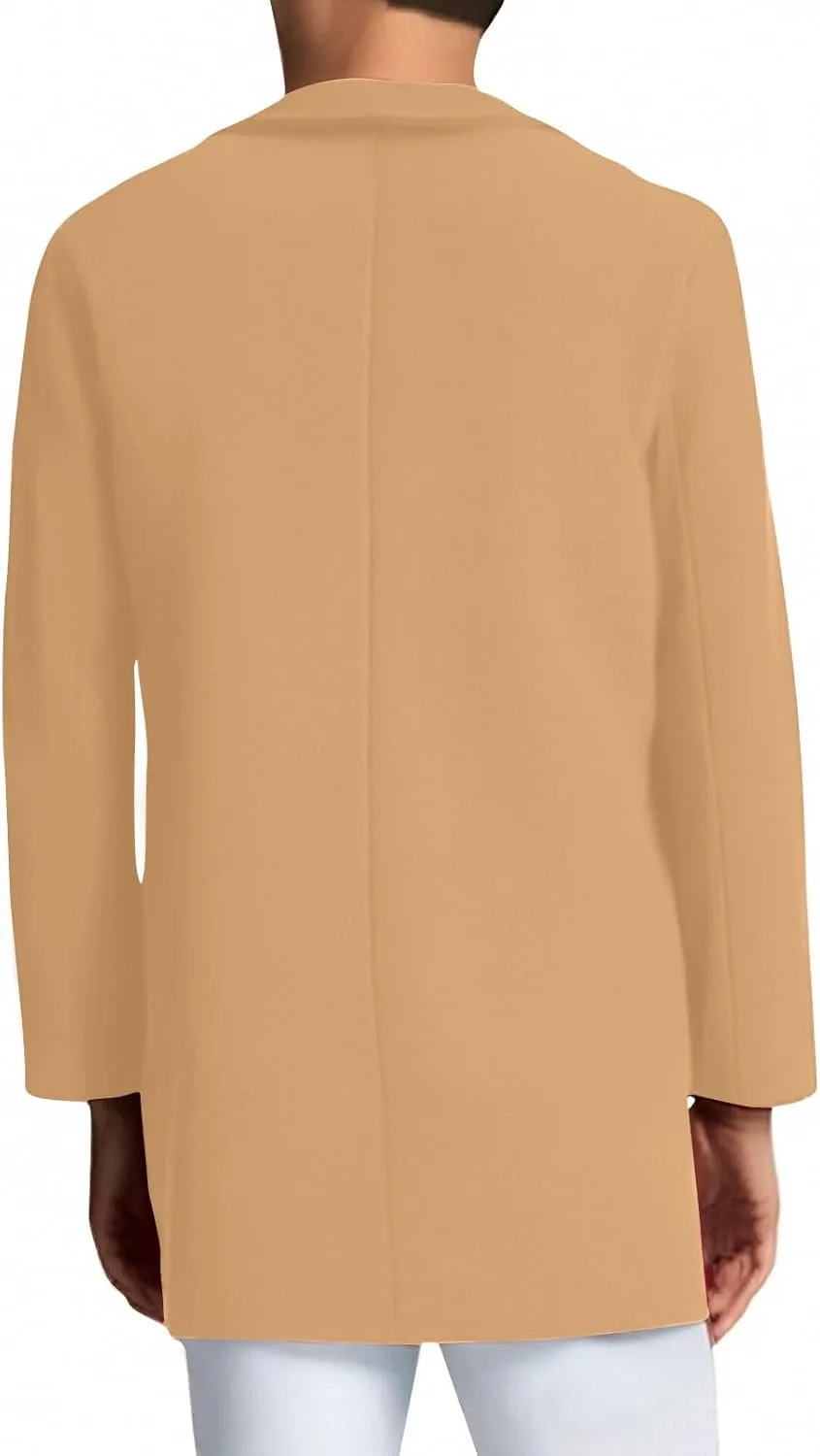 Trench Coat Men Single Breasted Wool Blend Coat Mid Length Pea Coat Notch Lapel Jacket Business Casual Overcoat