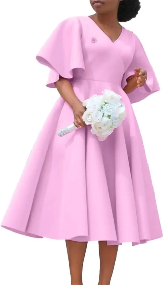 Useagrey Womens Plus Size Dresses Summer V Neck Casual Semi Formal Knee Length Church Wedding Guest Dresses