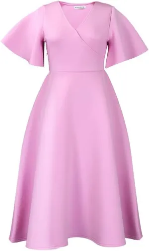 Useagrey Womens Plus Size Dresses Summer V Neck Casual Semi Formal Knee Length Church Wedding Guest Dresses