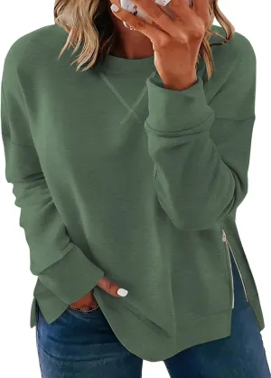 VISLILY Women's-Plus-Size-Oversized-Sweatshirts Trendy Zipper Side Slit Pullover Tops Casual Loose Long Sleeve Shirts XL-5XL
