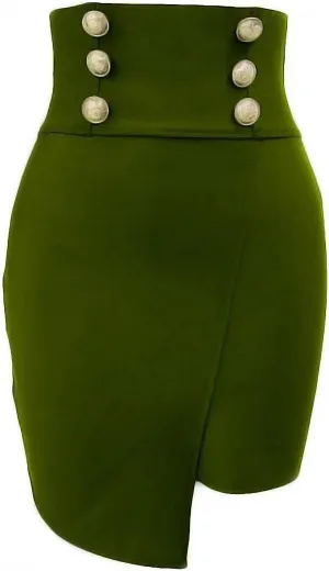 Women's Bandage Mini Skirt High-Waisted Button Summer Sexy Black Red Bodycon Club Evening Party Pencil Skirt