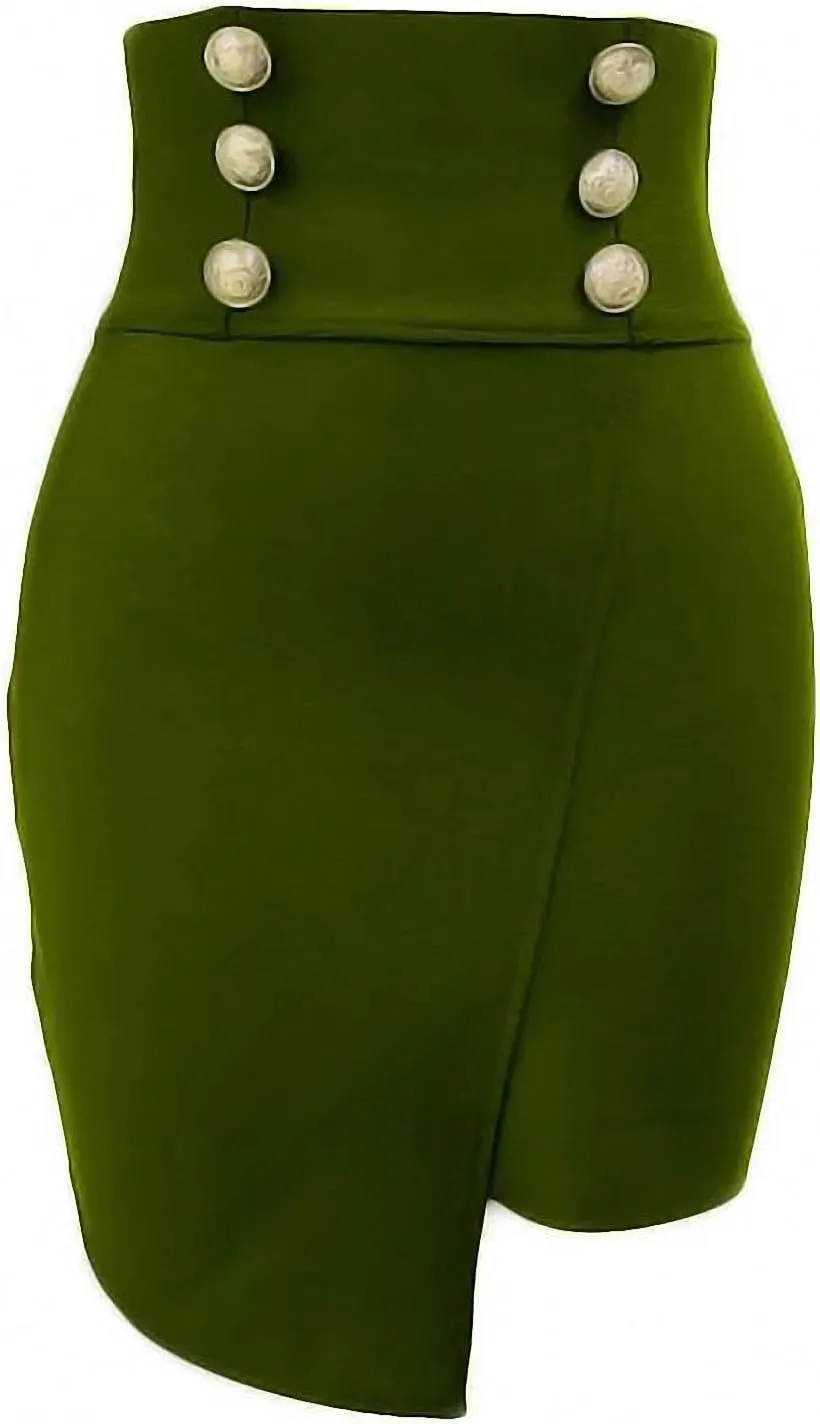 Women's Bandage Mini Skirt High-Waisted Button Summer Sexy Black Red Bodycon Club Evening Party Pencil Skirt