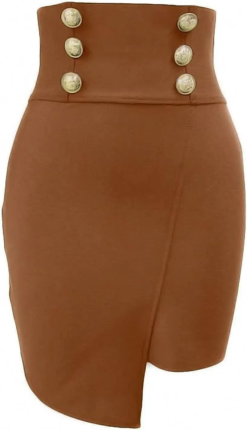 Women's Bandage Mini Skirt High-Waisted Button Summer Sexy Black Red Bodycon Club Evening Party Pencil Skirt