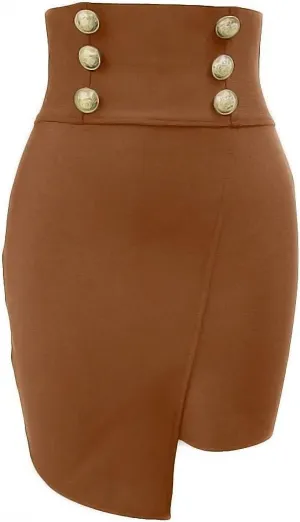 Women's Bandage Mini Skirt High-Waisted Button Summer Sexy Black Red Bodycon Club Evening Party Pencil Skirt