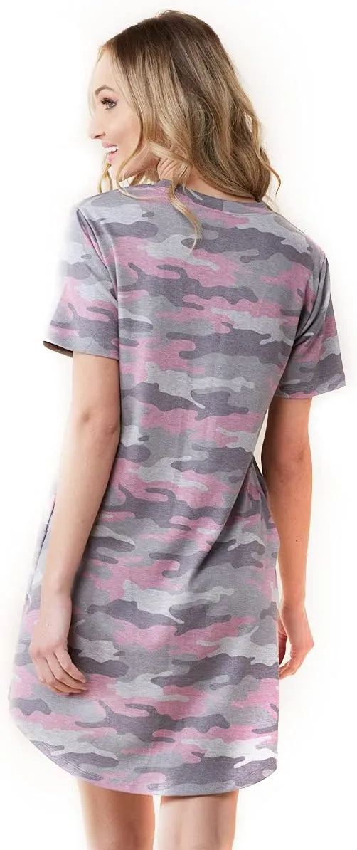 Women's Camo Print Stretchy Soft Curve Lined T Shirt Dress