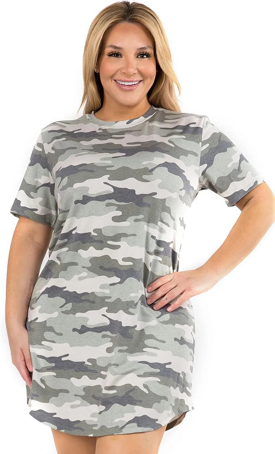 Women's Camo Print Stretchy Soft Curve Lined T Shirt Dress