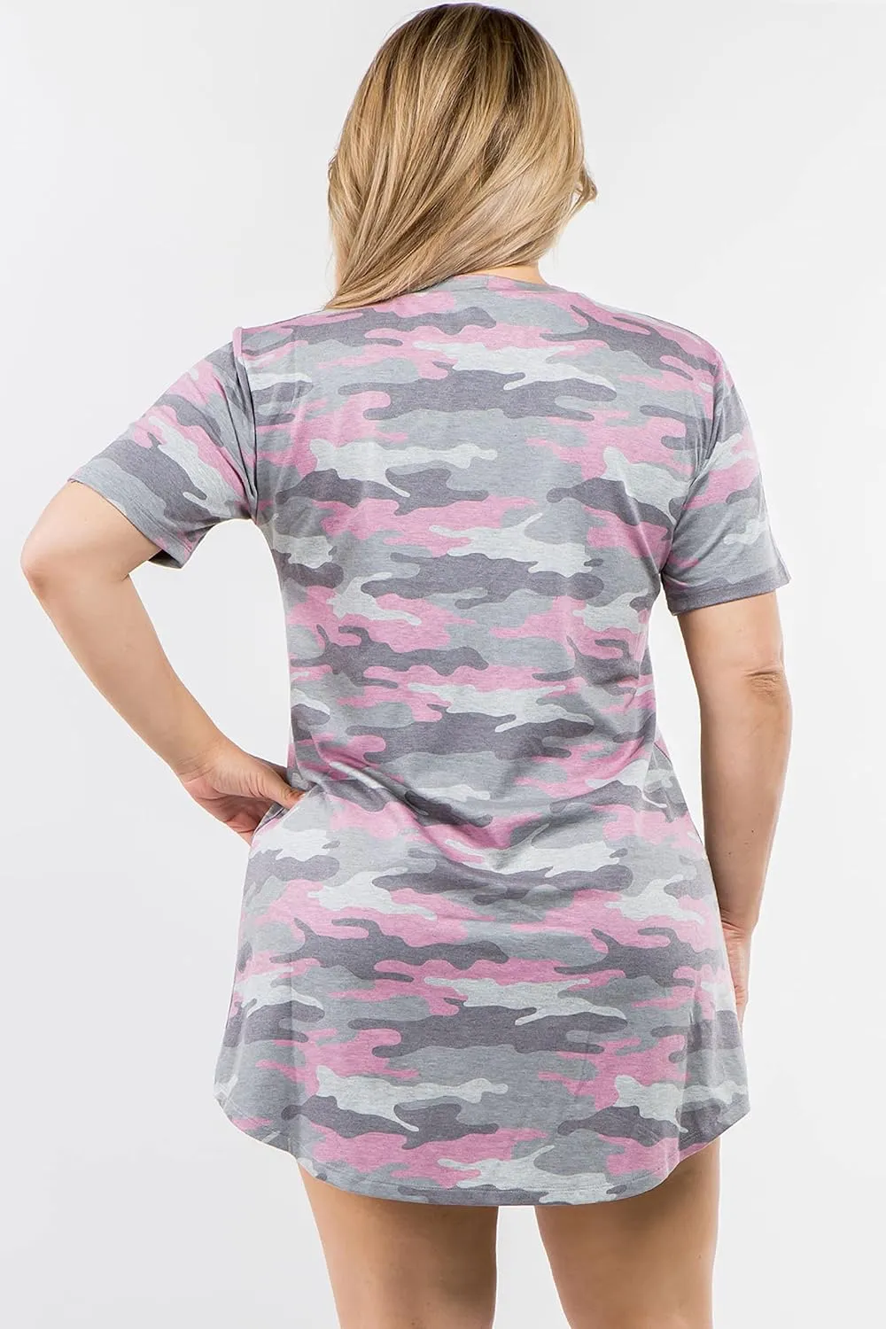 Women's Camo Print Stretchy Soft Curve Lined T Shirt Dress