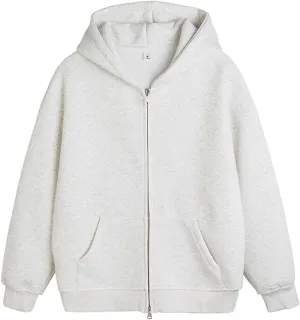 Womens Double Zip Up Hoodie Oversized Vintage Hoodied Heavyweight Fleece Sweatshirt Full Zip Cotton Hooded
