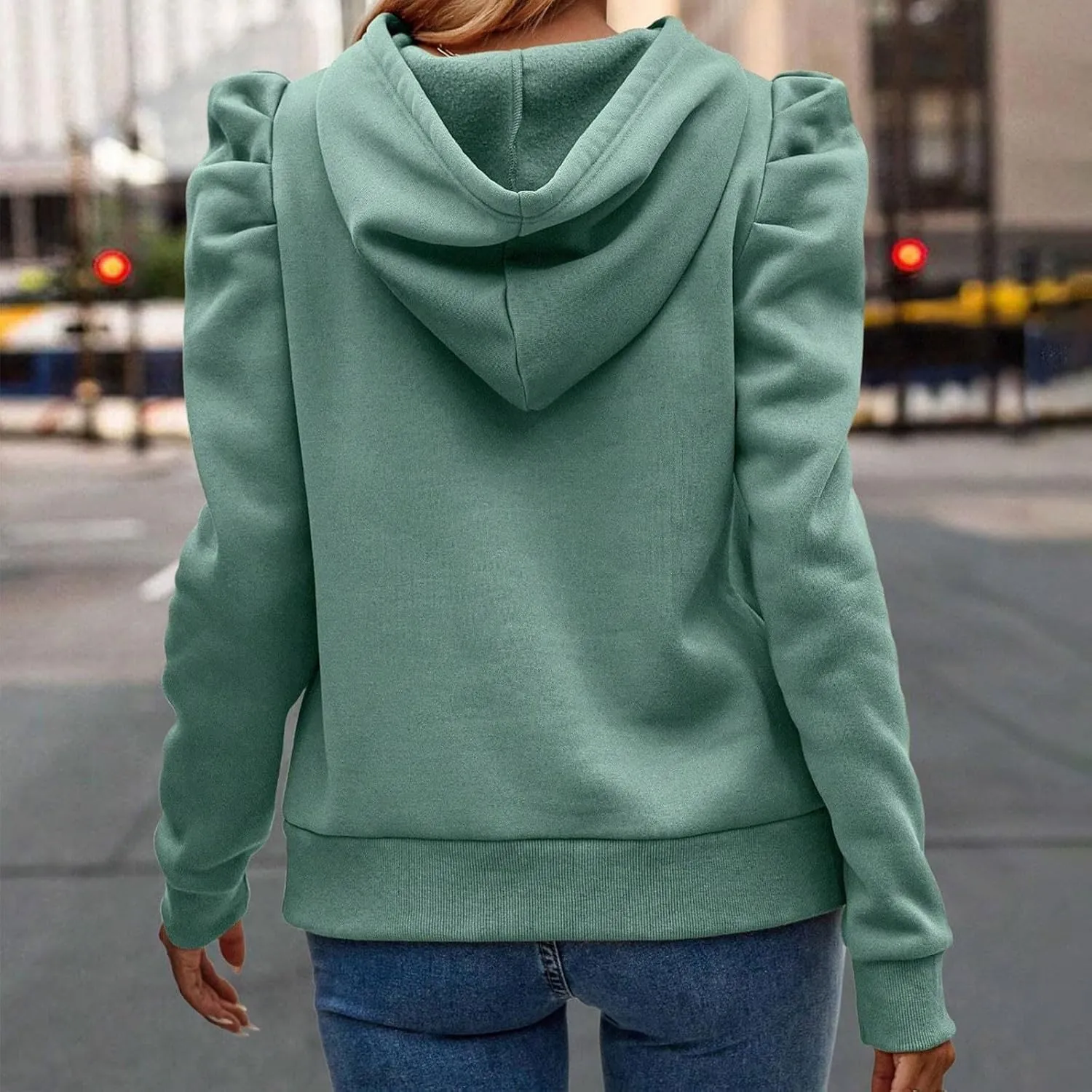 Womens Fashion Hoodies Long Sleeve Drawstring Solid Color Thickening Pullover Fall Winter Trendy Shoulders Sweatshirt