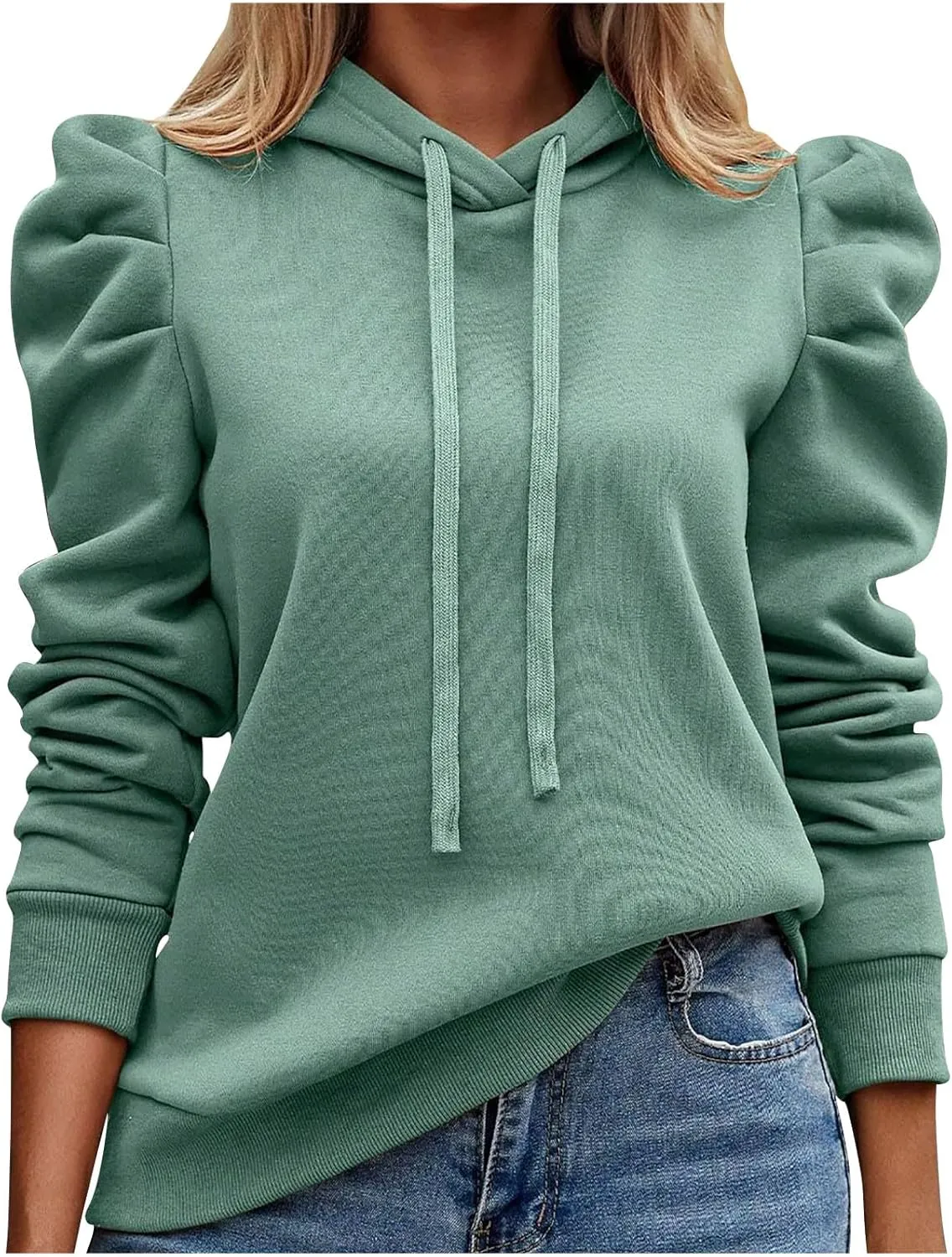Womens Fashion Hoodies Long Sleeve Drawstring Solid Color Thickening Pullover Fall Winter Trendy Shoulders Sweatshirt