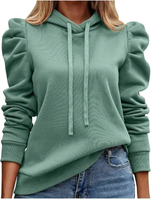 Womens Fashion Hoodies Long Sleeve Drawstring Solid Color Thickening Pullover Fall Winter Trendy Shoulders Sweatshirt