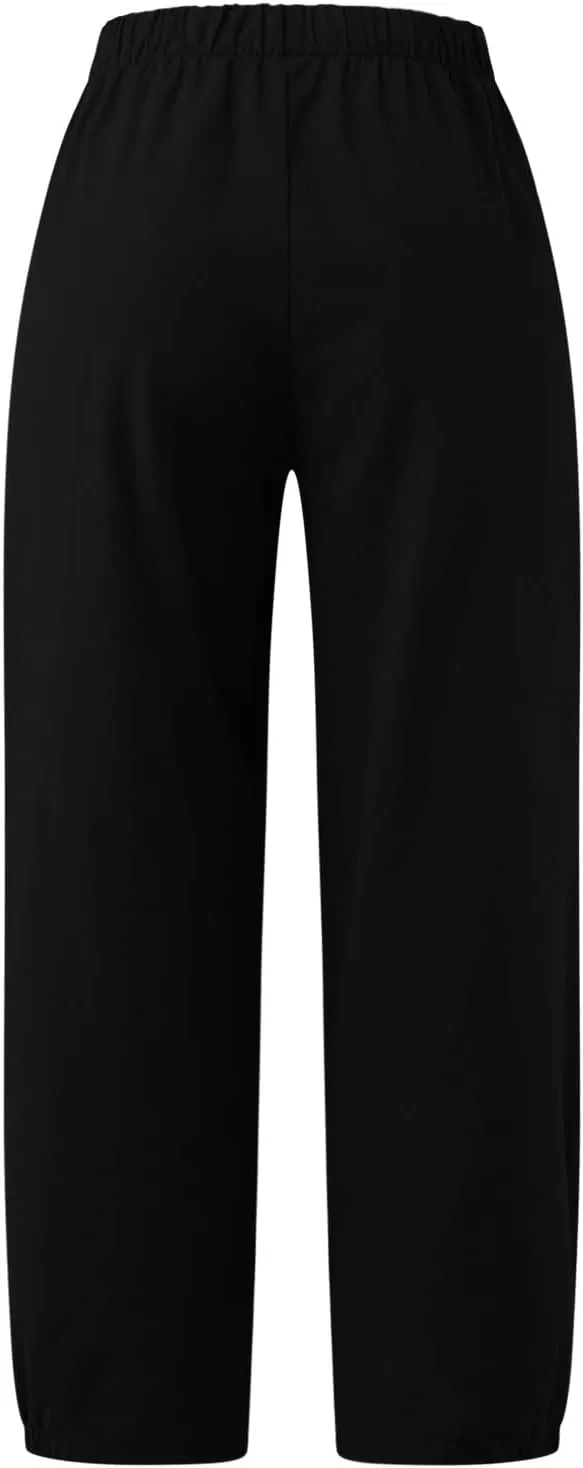 Womens Linen Pants Dressy Casual 2024 Summer Elastic Waist Lounge Trousers Beach Vacation Cropped Pant Outfits