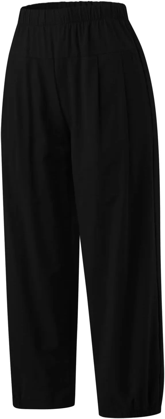 Womens Linen Pants Dressy Casual 2024 Summer Elastic Waist Lounge Trousers Beach Vacation Cropped Pant Outfits