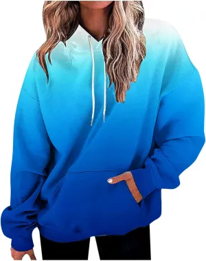 Women's Oversized Hoodies Plus Size Gradient Color Fall Tops Drawstring Trendy Pullover Tees Loose Preppy Clothes