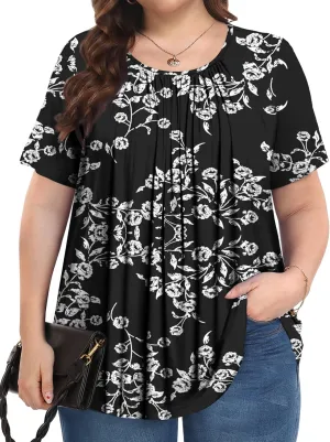Womens Plus Size Tops Summer Shirts Tunic Short Sleeve Crew Neck Loose Fit Blouse 1X-5X