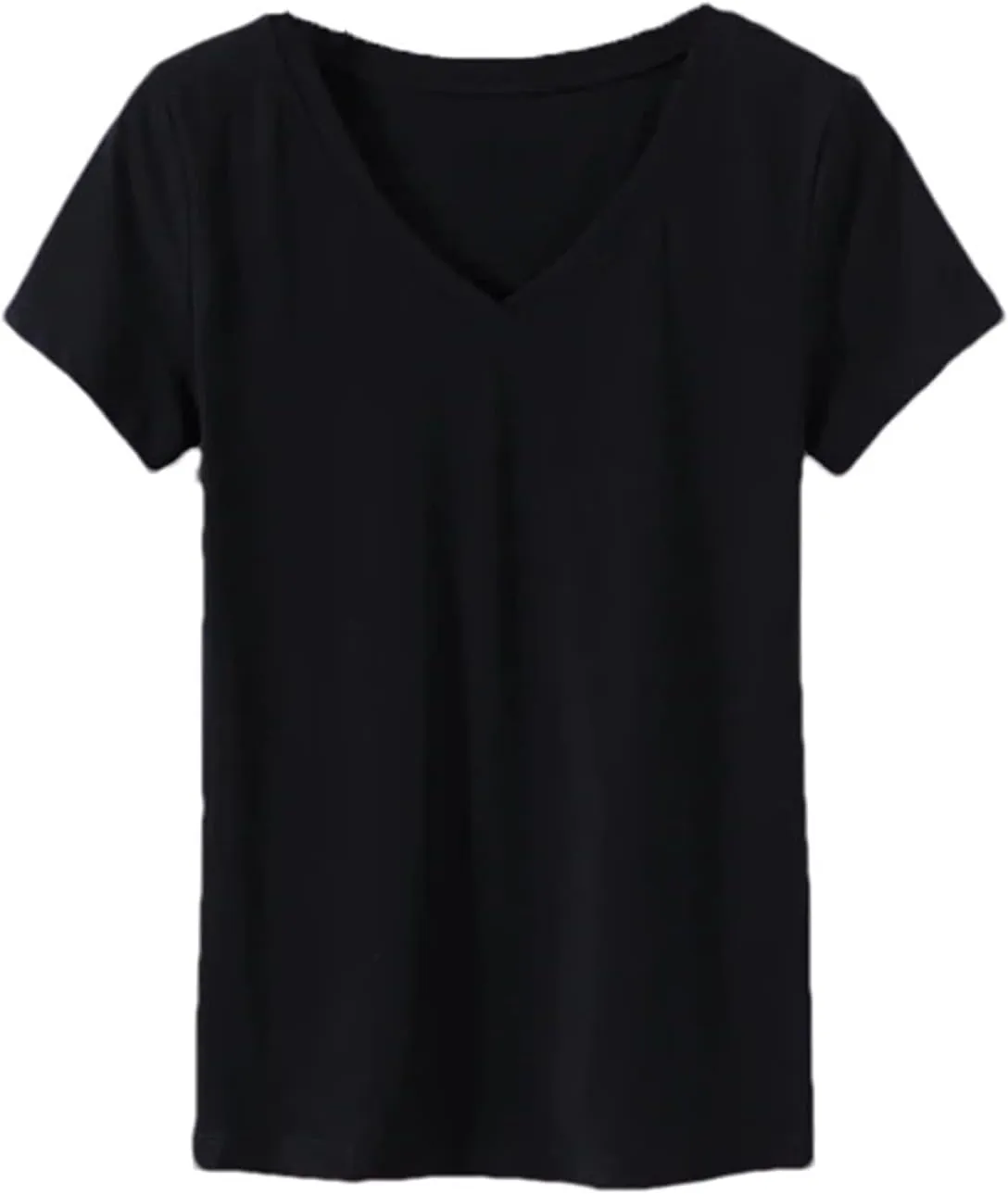 Women's V-Neck Casual Solid Color Short-Sleeved T-Shirt Cotton Slim Fit Soft Daily Bottoming Shirt