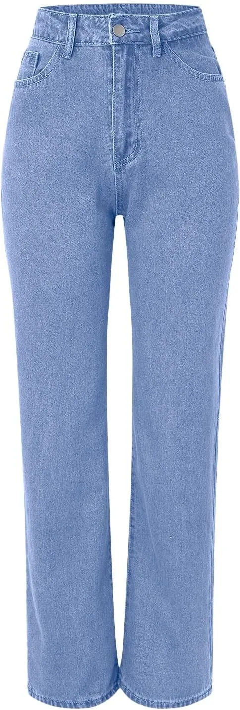XOWRTE Women's High Waisted Wide Leg Jeans Slimming Drag Straight Leg with Vintage American Drop Pants Denim