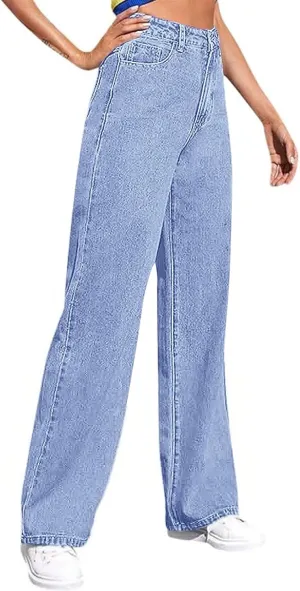 XOWRTE Women's High Waisted Wide Leg Jeans Slimming Drag Straight Leg with Vintage American Drop Pants Denim