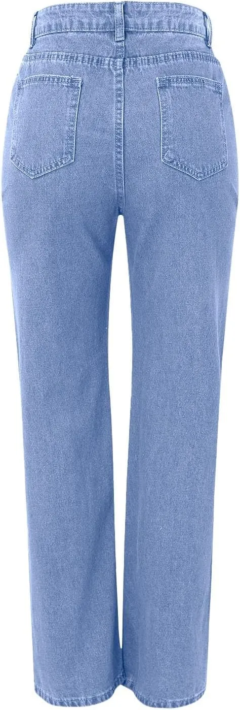 XOWRTE Women's High Waisted Wide Leg Jeans Slimming Drag Straight Leg with Vintage American Drop Pants Denim